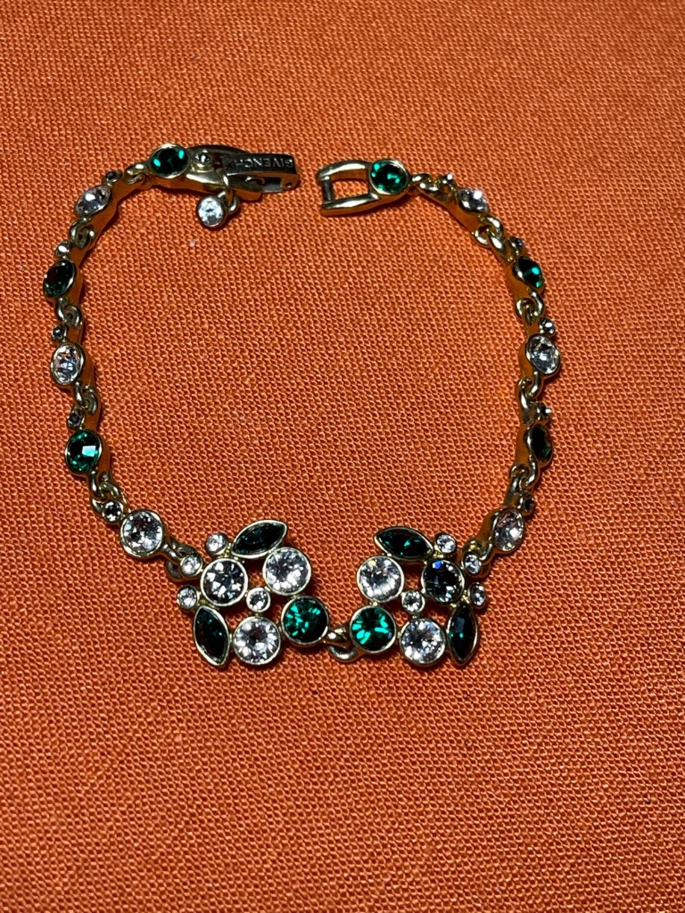 Givenchy Gold-Tone Bracelet with Emerald Green and Clear Crystals